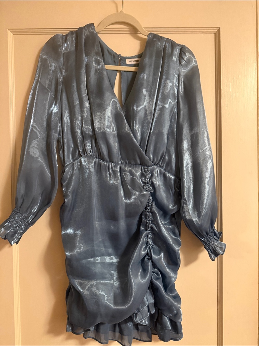 Shimmery Slate Blue Ruched Dress
